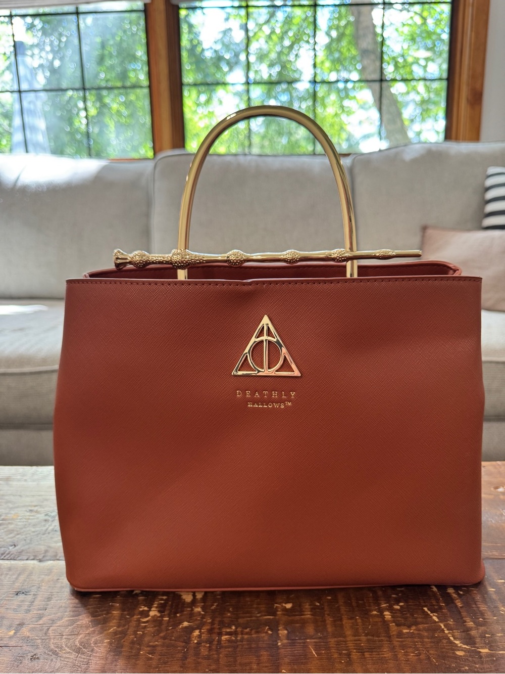 Deathly Hallows/Harry Potter Cognac Brown purse with Gold Elder wand. New!!